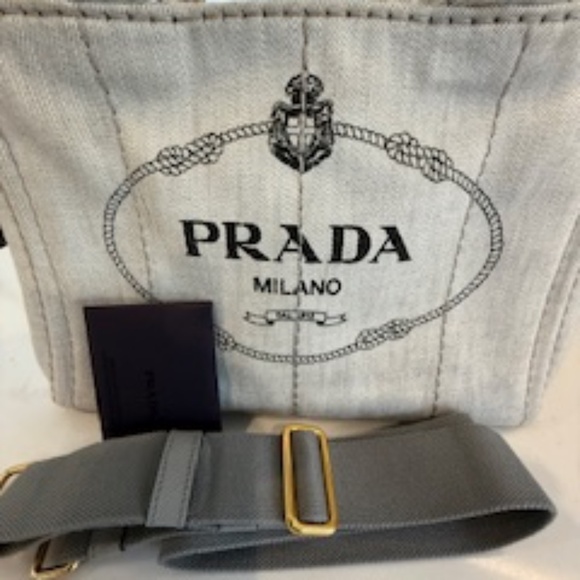 💋 Prada Canapa Tote Canvas shoulder bag Gray - Picture 9 of 16